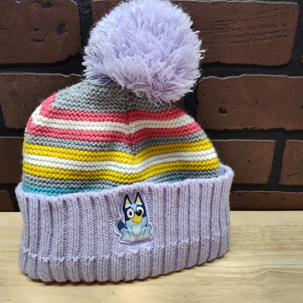 Bluey the dog kids beanie pom knit winter hat stocking cap 2t-5t head warmer